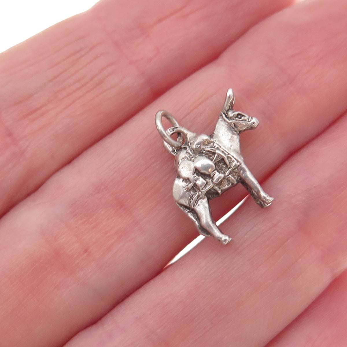 925 Sterling Silver Vintage Donkey Oxidized Charm Pendant