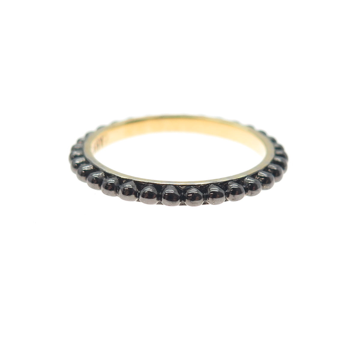 925 Sterling Silver Black Rhodium Gold Plated Beaded Band Ring Size 7.25
