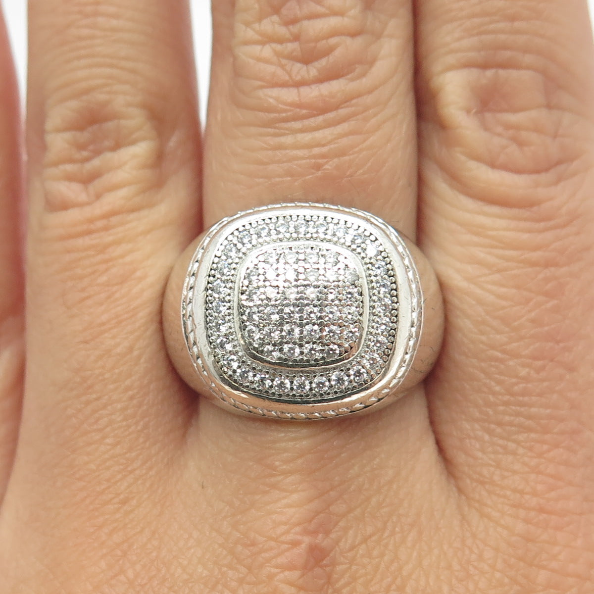 925 Sterling Silver Pave C Z Ring Size 10.25