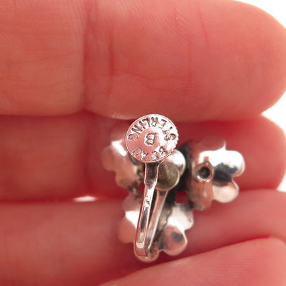 Beau 925 Sterling Silver Antique Art Deco Floral Oxidized Screw Back Earrings