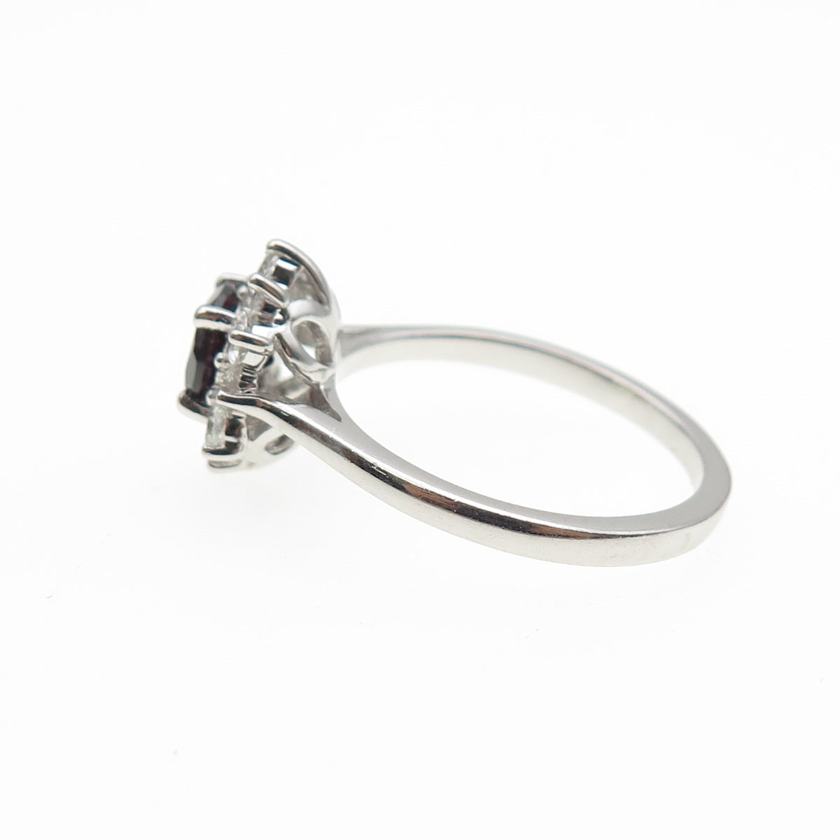 925 Sterling Silver Real Round-Cut Red Garnet & C Z Ring Size 9