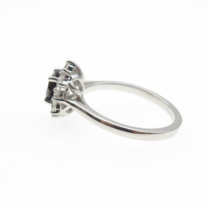925 Sterling Silver Real Round-Cut Red Garnet & C Z Ring Size 9