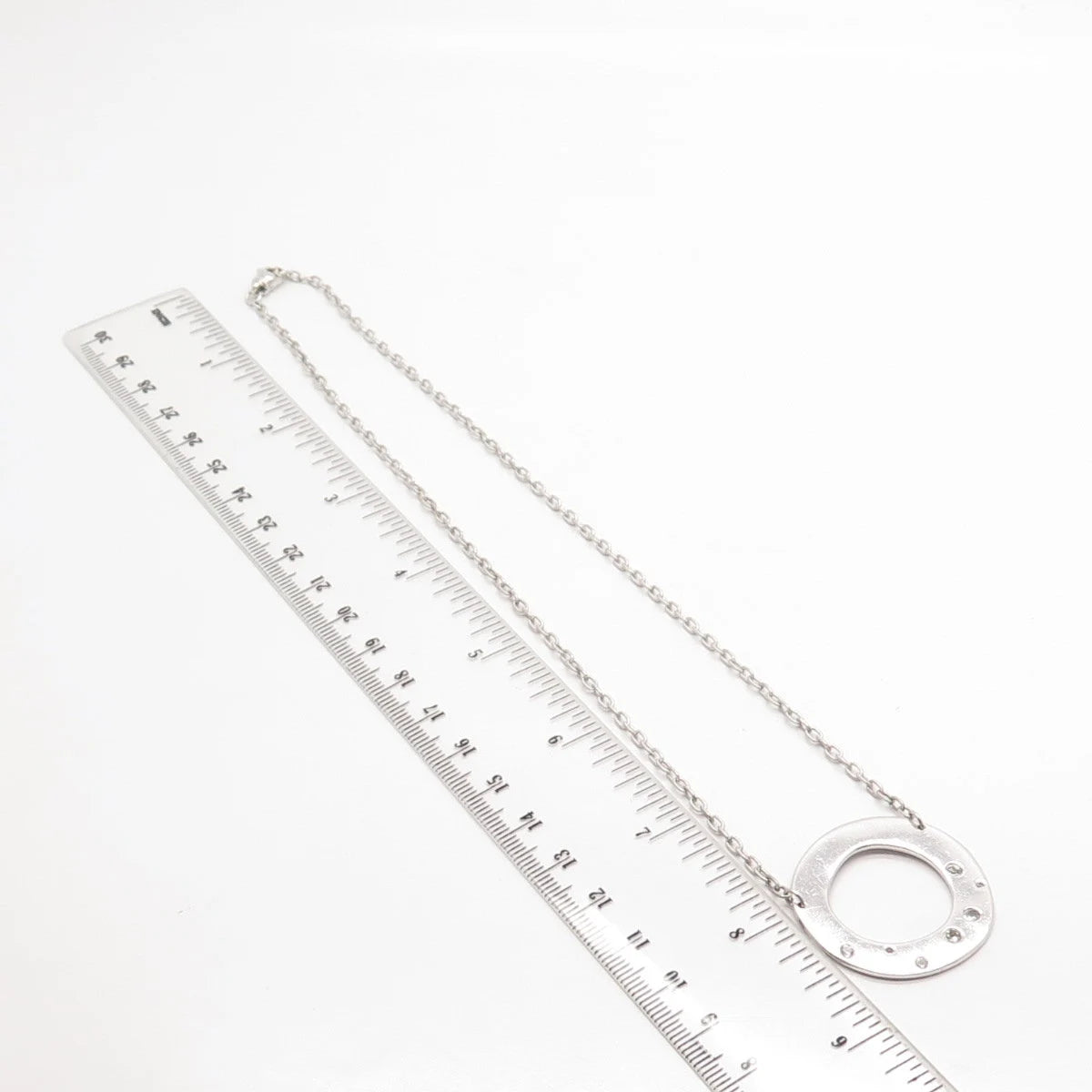 925 Sterling Silver Vintage Real White Sapphire Circle Cable Chain Necklace 16"