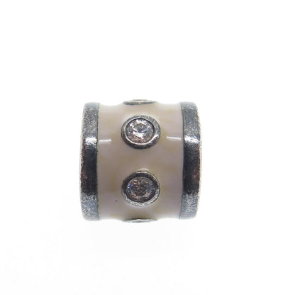 PANDORA 925 Sterling Silver Round-Cut Shaped C Z Cream Enamel Barrel Bead Charm