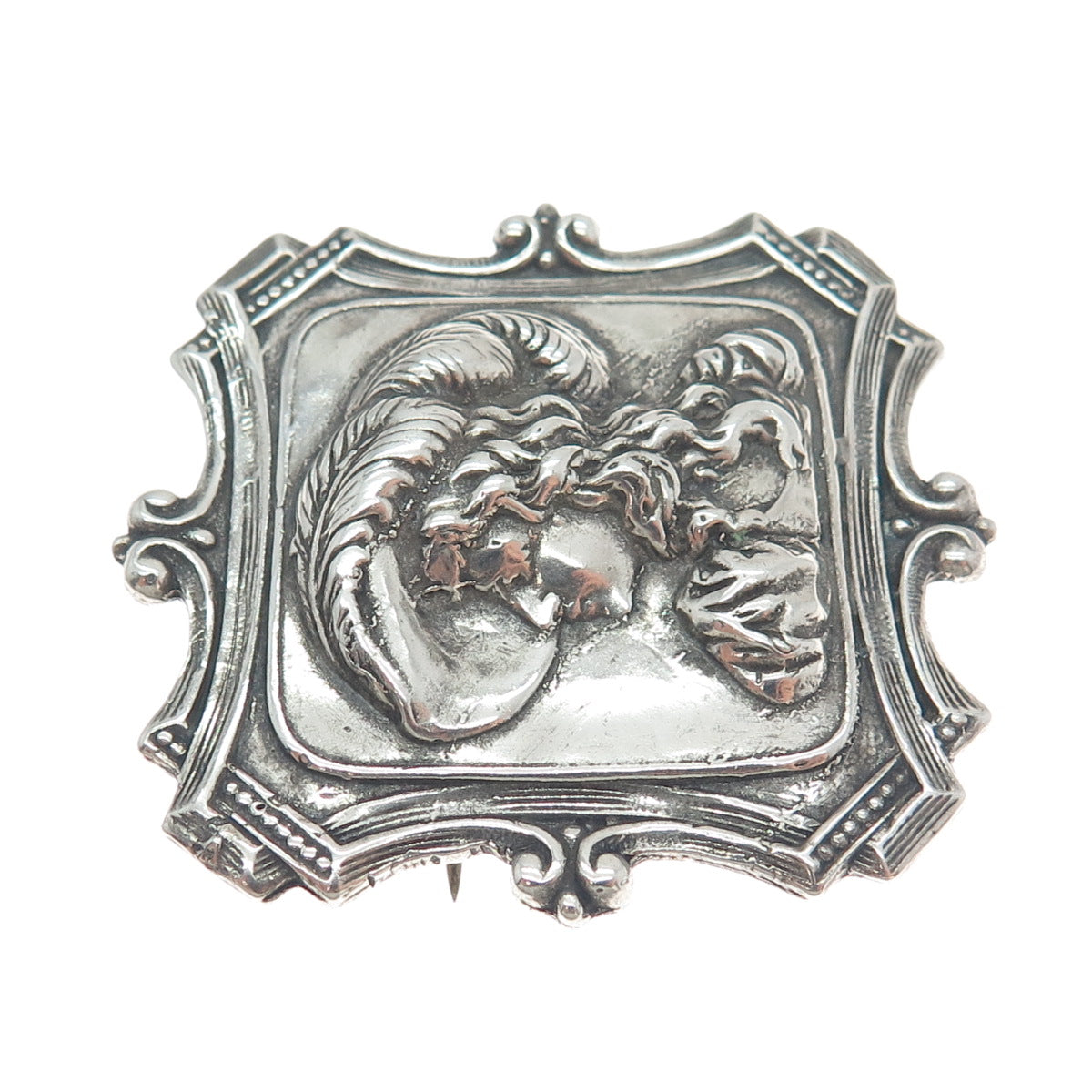 SHUBE 925 Sterling Silver Vintage Lady in Feather Hat Oxidized Pin Brooch
