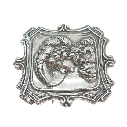SHUBE 925 Sterling Silver Vintage Lady in Feather Hat Oxidized Pin Brooch