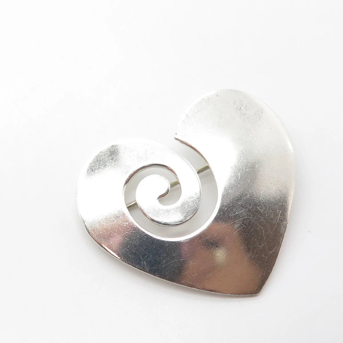 925 Sterling Silver Vintage Heart Swirl Pin Brooch