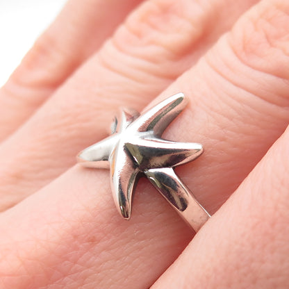 925 Sterling Silver Vintage Modernist Starfish Oxidized Ring Size 7