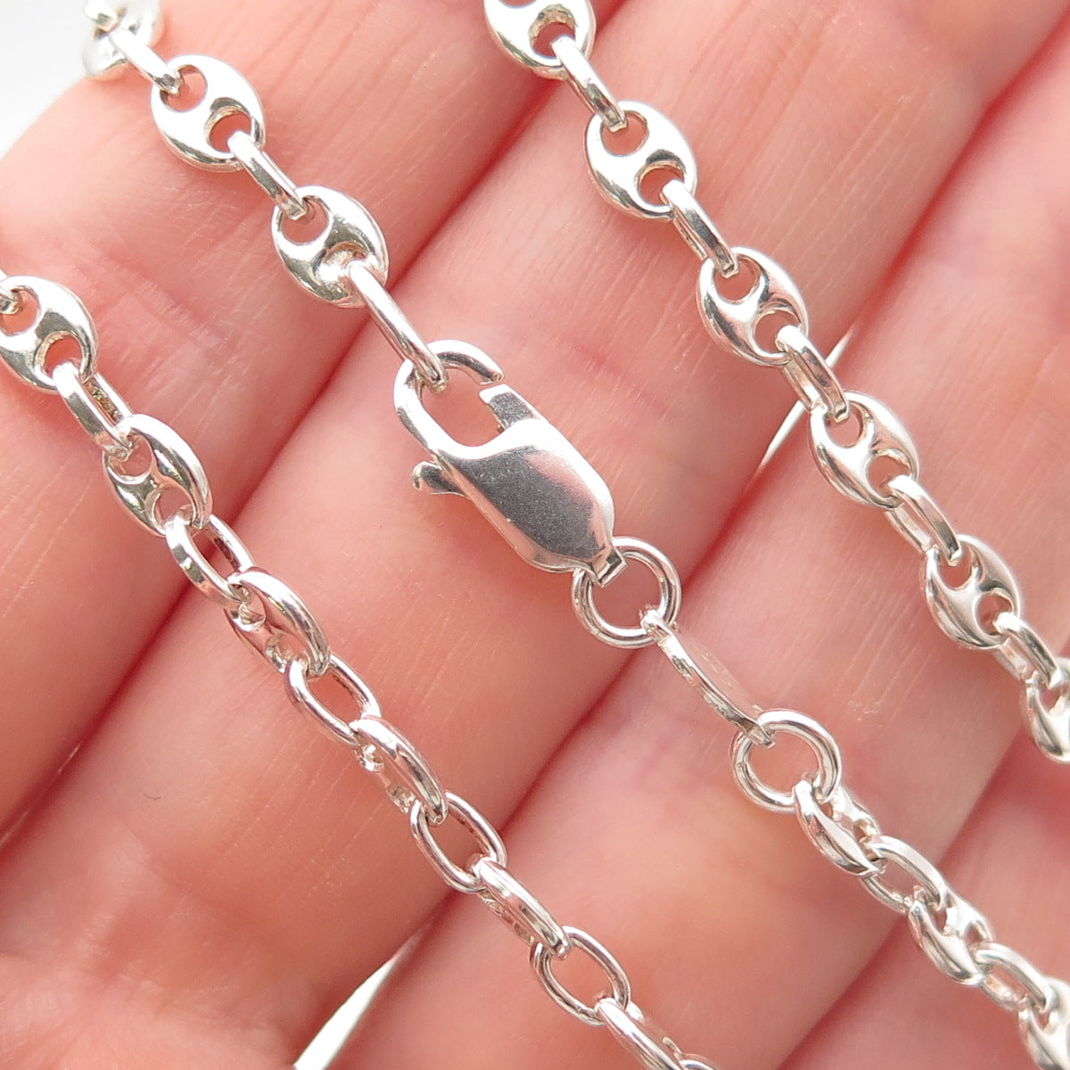 925 Sterling Silver Vintage Italy Anchor Mariner Chain Necklace 32"