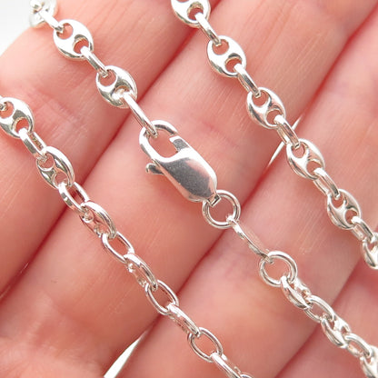 925 Sterling Silver Vintage Italy Anchor Mariner Chain Necklace 32"