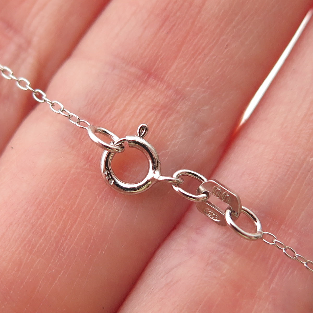 925 Sterling Silver Real Round-Cut Diamond Heart Cable Chain Necklace 18"