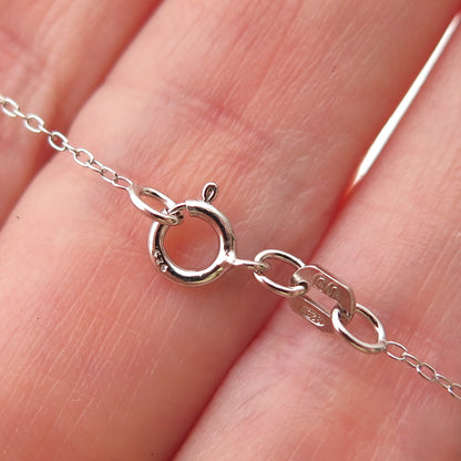 925 Sterling Silver Real Round-Cut Diamond Heart Cable Chain Necklace 18"