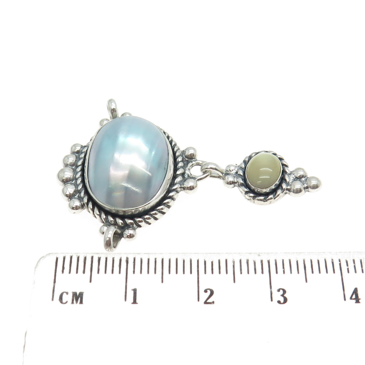 QUOC TURQUOICE 925 Sterling Silver Vintage Mother-of-Pearl & Gray Pearl Pendant