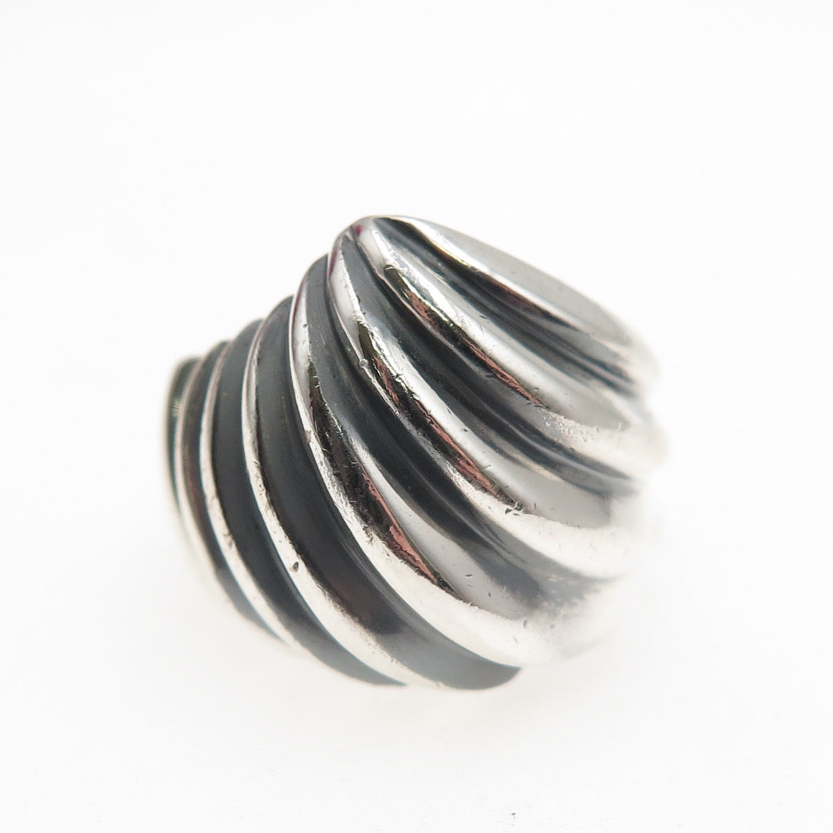 925 Sterling Silver Vintage Modernist Ribbed Oxidized Ring Size 7