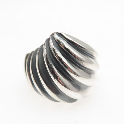 925 Sterling Silver Vintage Modernist Ribbed Oxidized Ring Size 7