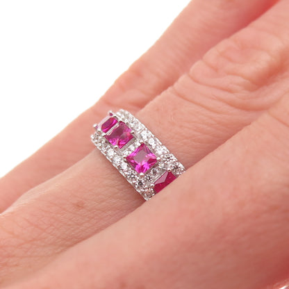 925 Sterling Silver Lab-Created Ruby & C Z All Around Band Ring Size 5.5