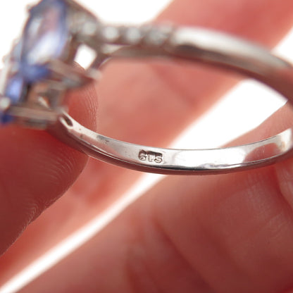 Chuck Clemency 925 Sterling Silver Real Tanzanite & White Topaz Ring Size 8.25