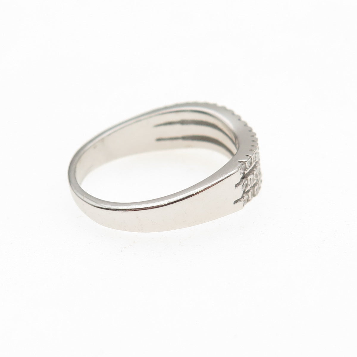 925 Sterling Silver Round-Cut C Z 3-Row Wavy Ring Size 6.5