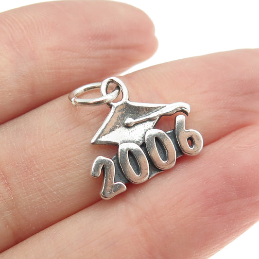 925 Sterling Silver Vintage "2006" Graduation Cap Charm Pendant