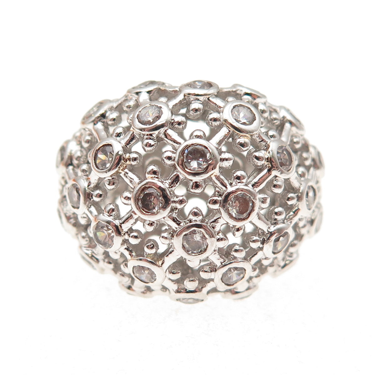 925 Sterling Silver Round-Cut C Z Cluster Dome Ring Size 6.25