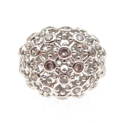 925 Sterling Silver Round-Cut C Z Cluster Dome Ring Size 6.25