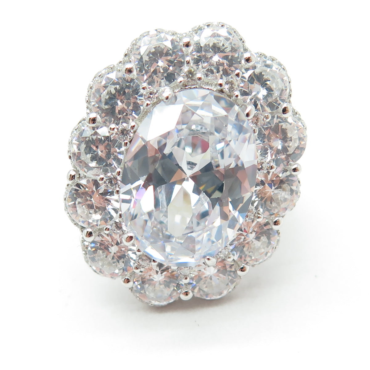 925 Sterling Silver Oval & Round-Cut C Z Ring Size 8