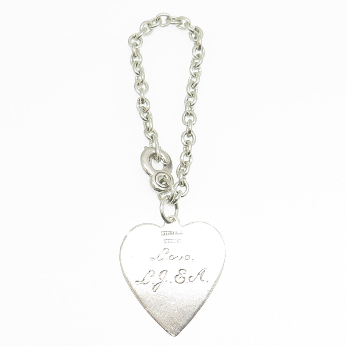 TIFFANY & CO. Sterling Silver Antique Art Deco Engraved Heart Tag Key Chain Fob