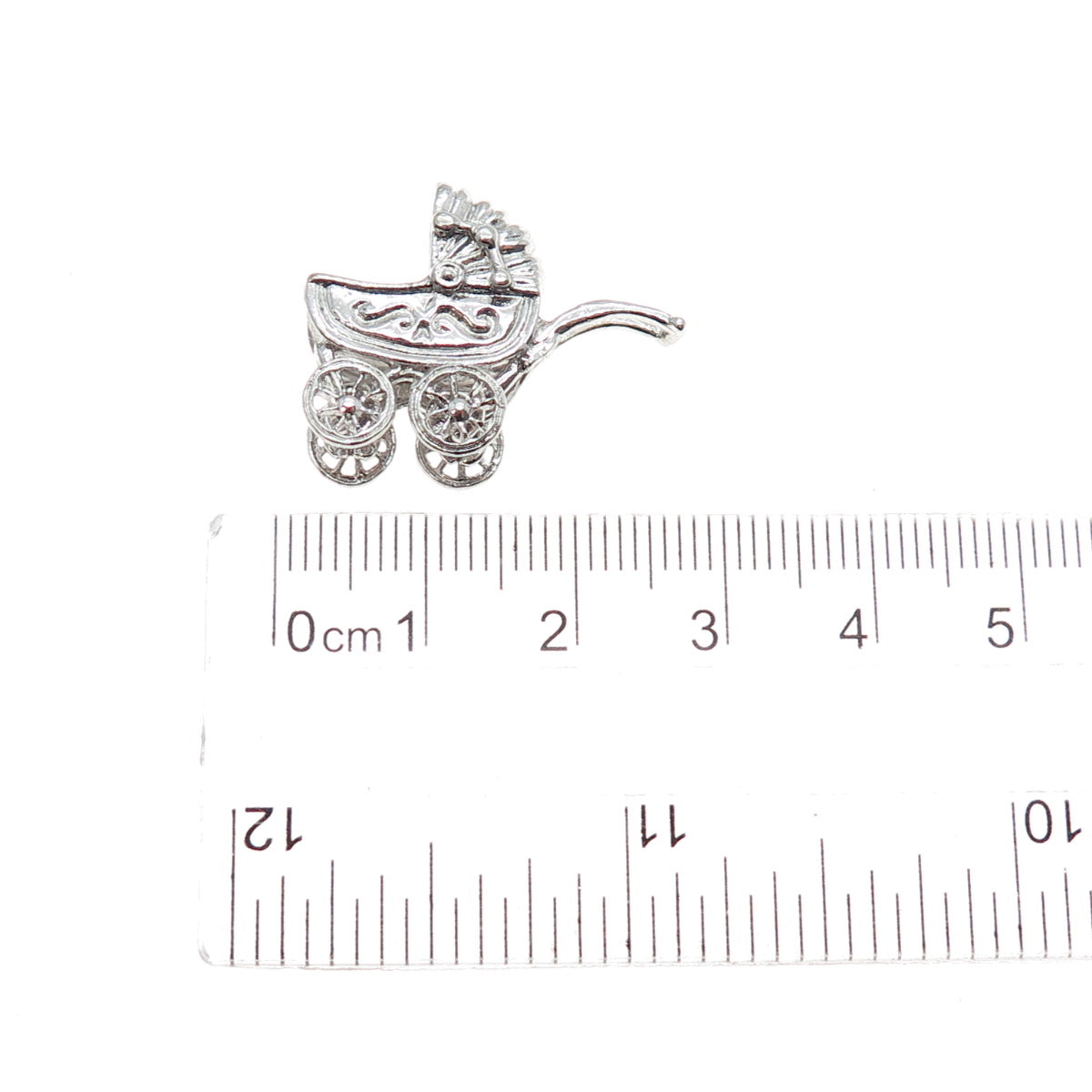 925 Sterling Silver Vintage Baby Stroller Mini 3D Charm Pendant