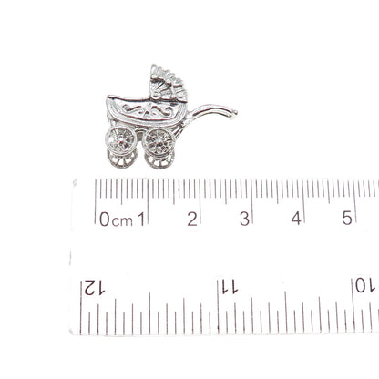 925 Sterling Silver Vintage Baby Stroller Mini 3D Charm Pendant