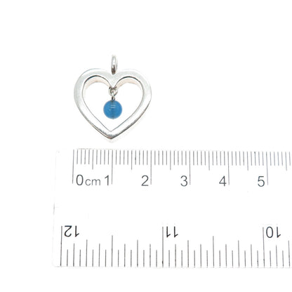 925 Sterling Silver Vintage Real Chalcedony Open Heart Minimalist Charm Pendant