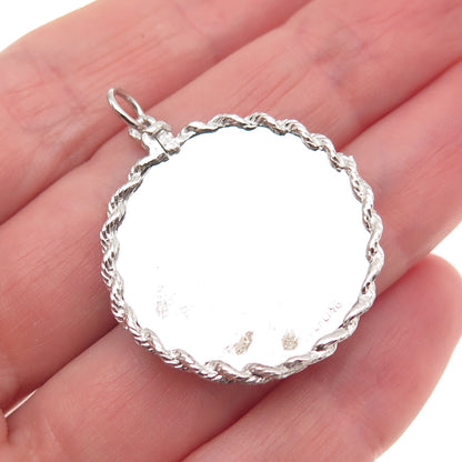 925 Sterling Silver Vintage Faux Pearl Rhinestone Merry Christmas Bells Pendant