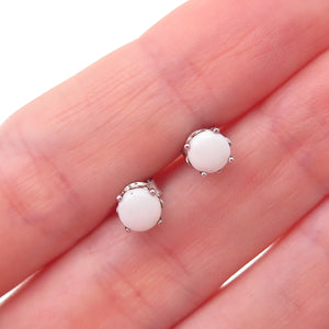 925 Sterling Silver Real Round-Cut Opal Stud Earrings