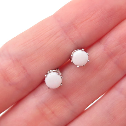 925 Sterling Silver Real Round-Cut Opal Stud Earrings