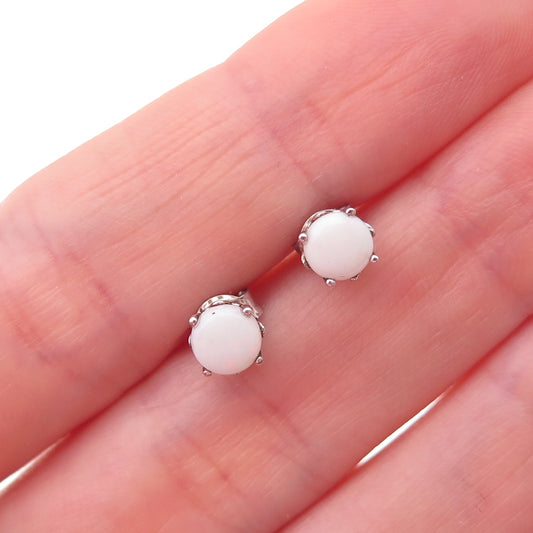 925 Sterling Silver Real Round-Cut Opal Stud Earrings
