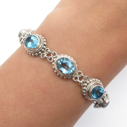 SUARTI BALI 925 Sterling Silver Vintage Real Blue Topaz Beaded Bracelet 7.5"