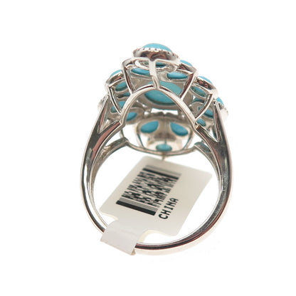 925 Sterling Silver Real Sleeping Beauty Turquoise Floral Ring Size 8