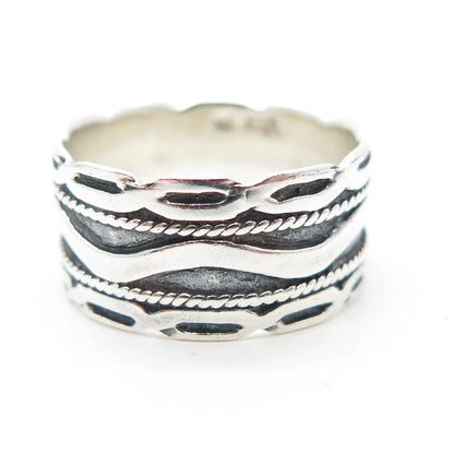 925 Sterling Silver Vintage MC Wavy Wide Band Ring Size 8