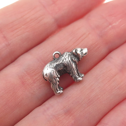 925 Sterling Silver Vintage Bear Oxidized 3D Mini Charm Pendant