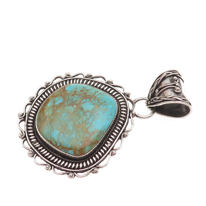 925 Sterling Silver Vintage Southwestern Real Lone Mountain Turquoise Pendant