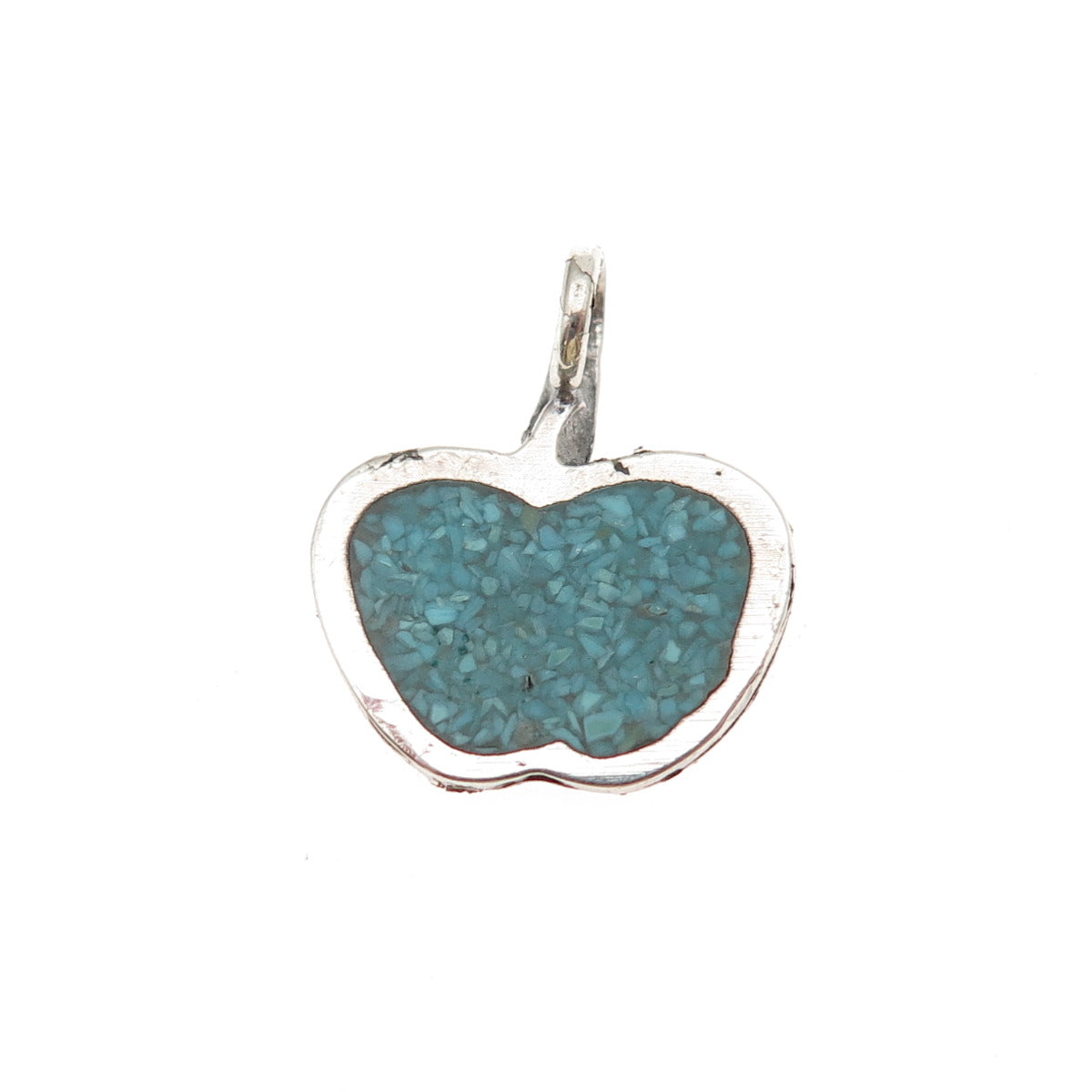 Old Pawn 925 Sterling Silver Vintage Turquoise Inlay Apple Mini Charm Pendant