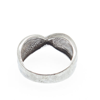 925 Sterling Silver Vintage Modernist Twisted Oxidized Ring Size 8.25