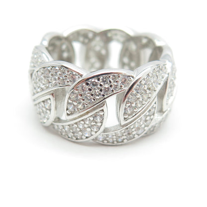 925 Sterling Silver Pave C Z Cuban Chain Band Ring Size 6.75
