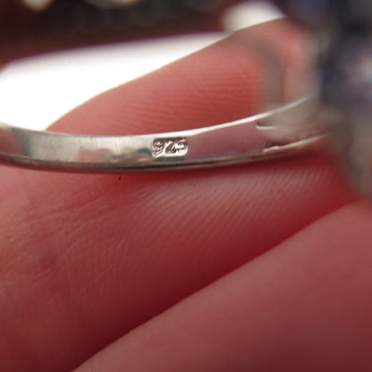 D'Joy 925 Sterling Silver Real Marquise-Cut Tanzanite Floral Ring Size 8.25