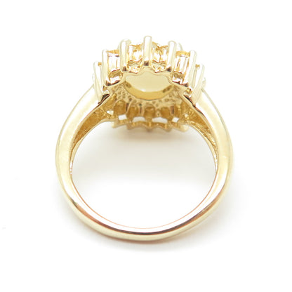 925 Sterling Silver Gold Plated Real Cabochon Opal & Citrine Ring Size 6