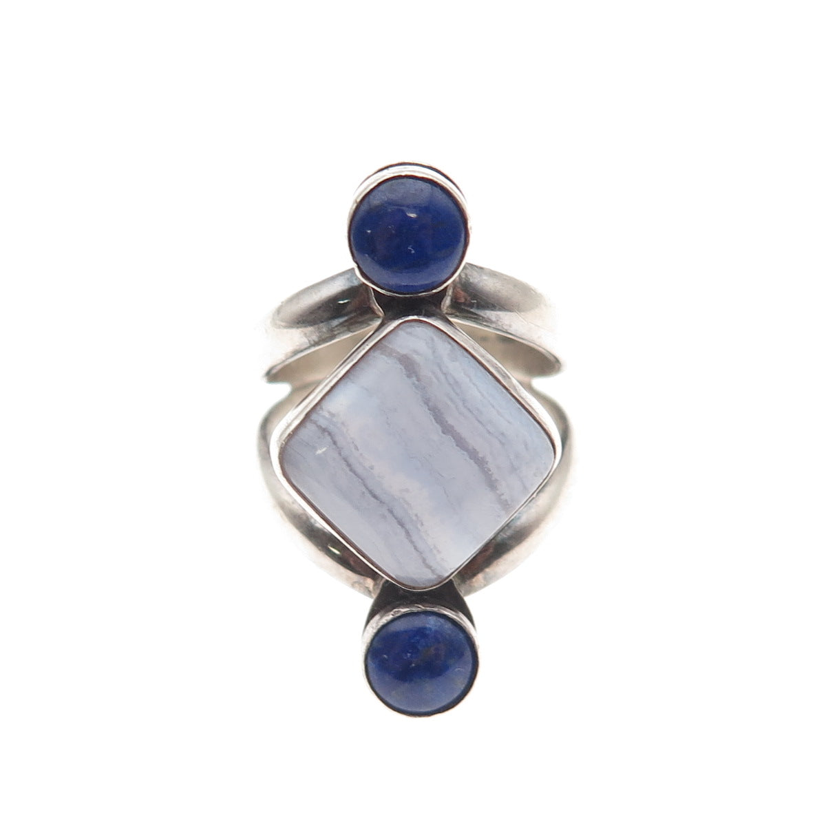 Jay King Desert Rose 925 Sterling Silver Vintage Real Agate & Lapis Ring Size 7