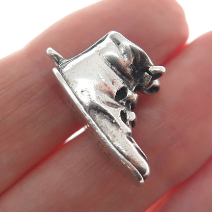 925 Sterling Silver Vintage Shoe Oxidized Minimalist 3D Charm Pendant
