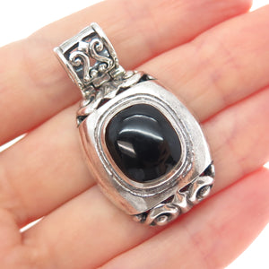 925 Sterling Silver Vintage Real Black Onyx Ornate Oxidized Charm Pendant