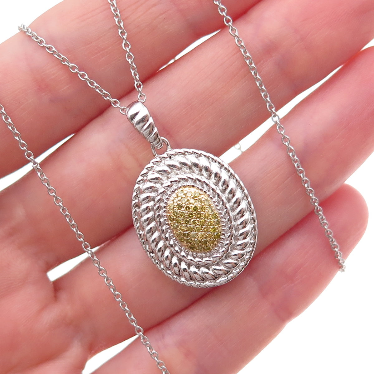 Joseph Schmid 925 Sterling Silver Real Canary Diamond Cable Chain Necklace 18"