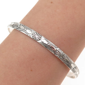 Beau 925 Sterling Silver Antique Art Deco Floral Oxidized Bangle Bracelet 8"