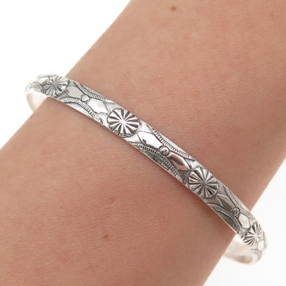 Beau 925 Sterling Silver Antique Art Deco Floral Oxidized Bangle Bracelet 8"